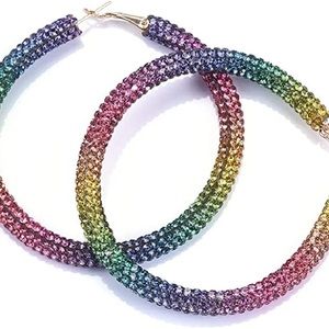 🌈 Forever 21 Rhinestone Rainbow Hoop Earrings